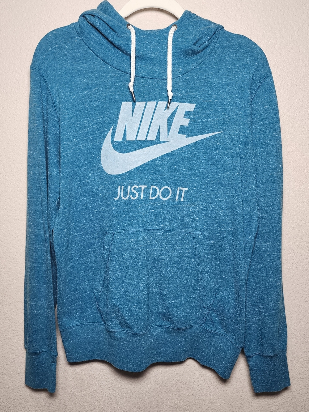 Nike Women's Blue Hoodie Sweatshirt - Just Do It Heathered Lightweight Comfy